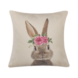 2 poduszki dekoracyjne z motywem królika 45 x 45 cm szarobeżowe TULIPA