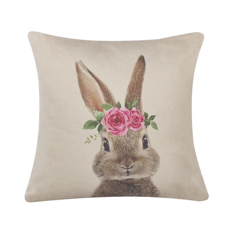 2 poduszki dekoracyjne z motywem królika 45 x 45 cm szarobeżowe TULIPA