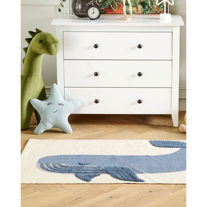 Dywan dziecięcy bawełniany motyw wieloryba 80 x 150 cm beżowo-niebieski SELAI