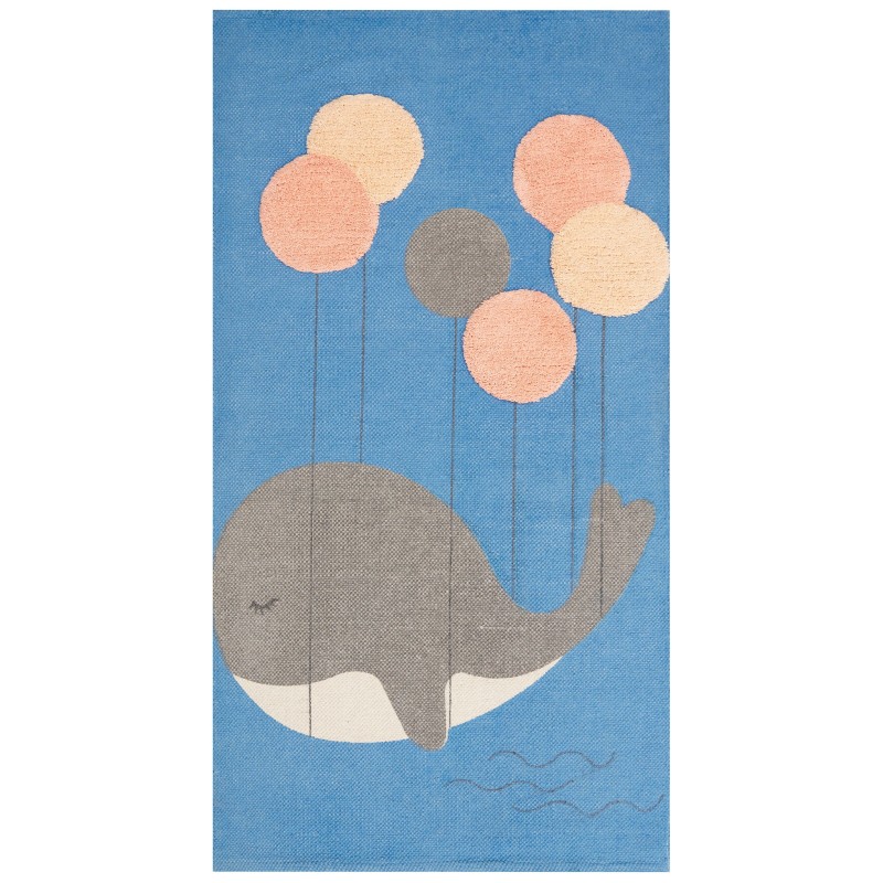 Dywan dziecięcy bawełniany motyw wieloryba 80 x 150 cm niebieski BALABANG