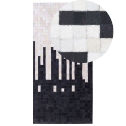 Dywan skórzany 80 x 150 cm czarno-biały BOLU