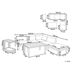 Narożnik ogrodowy ze stolikiem dla 5 osób MESSINA Lewostronny Metal Beżowy