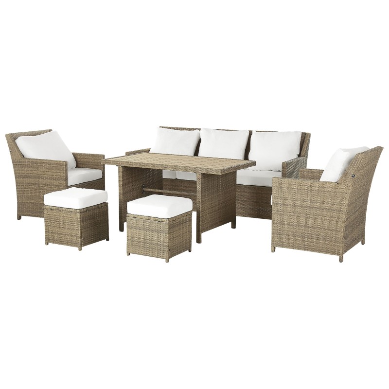 Zestaw ogrodowy ze stolikiem i otomaną dla 5 osób FONTI z poduszkami Technorattan Brązowy