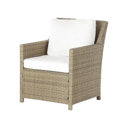 Zestaw ogrodowy ze stolikiem i otomaną dla 5 osób FONTI z poduszkami Technorattan Brązowy