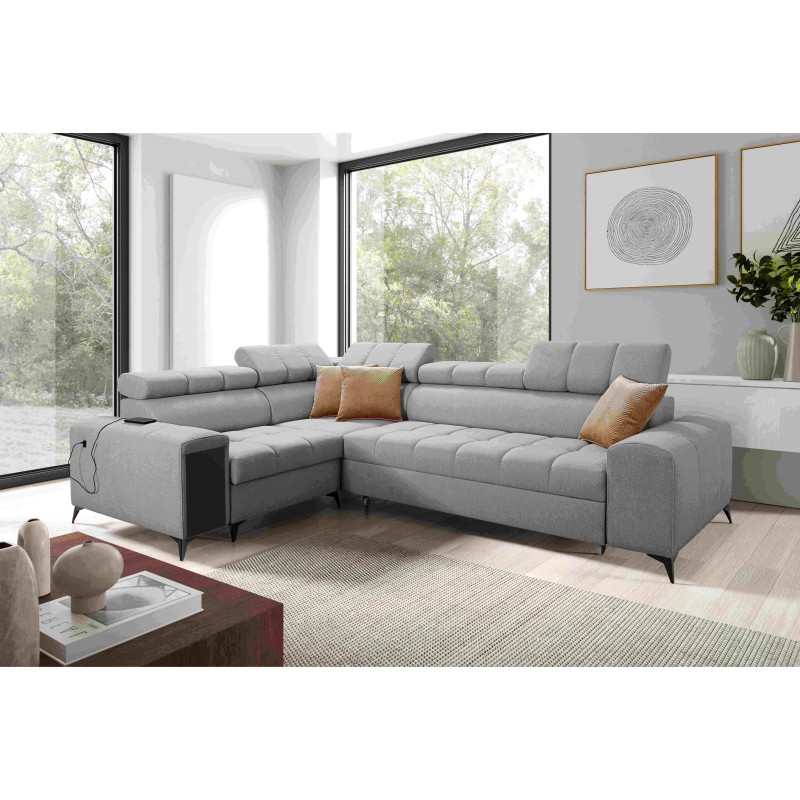 Venna II - Luxury Corner Sofa with Sleeping Function, USB Port and Bar | [Your Company]