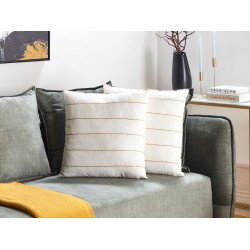 Zestaw 2 poduszek dekoracyjnych MILAS Len 50 x 50 cm Biały W paski