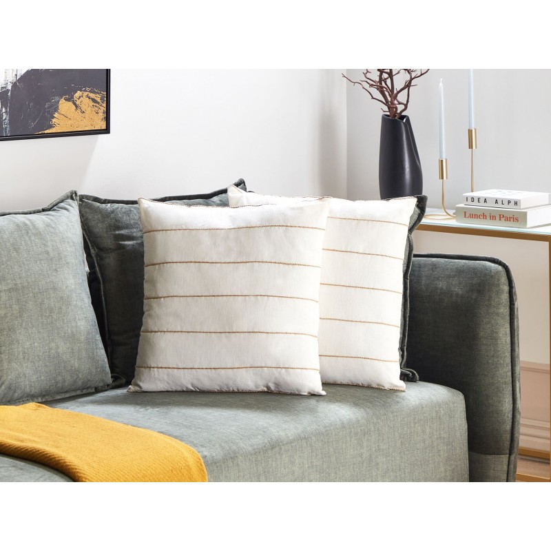 Zestaw 2 poduszek dekoracyjnych MILAS Len 50 x 50 cm Biały W paski