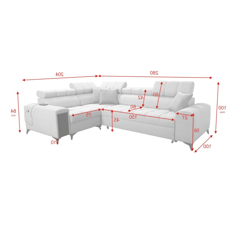 Venna II - Luxury Corner Sofa with Sleeping Function, USB Port and Bar | [Your Company]