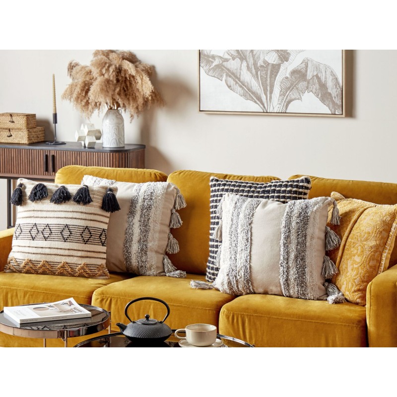 Zestaw 2 poduszek dekoracyjnych HELICONIA Bawełna 45 x 45 cm Beżowy W paski