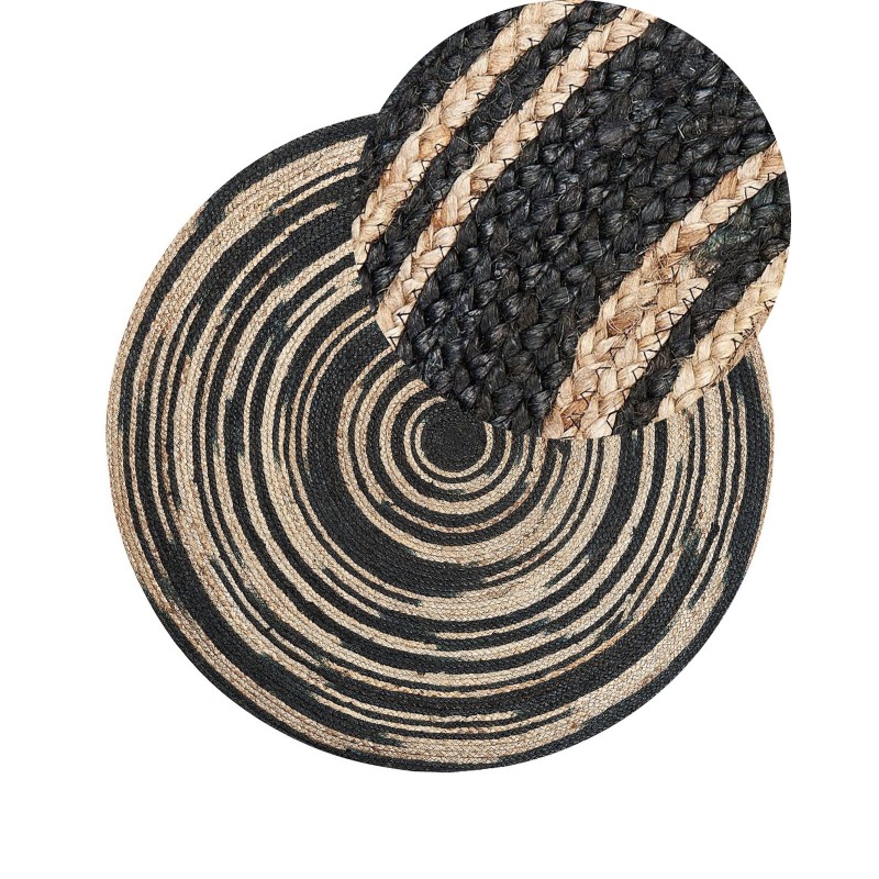 Dywan okrągły z juty ⌀ 140 cm beżowo-czarny ARTORA