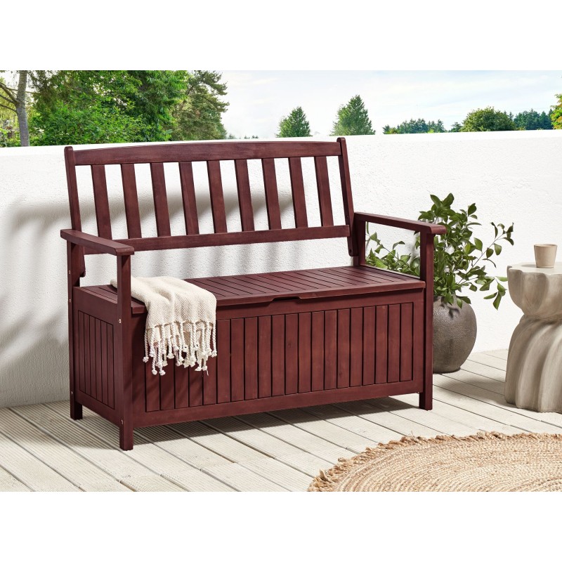 Ławka ogrodowa SOVANA 120 cm ze schowkiem Drewno akacjowe Bordowy