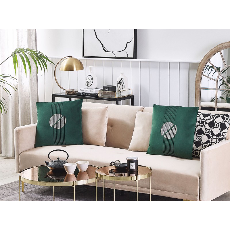 Zestaw 2 poduszek dekoracyjnych CEROPEGIA Welur 45 x 45 cm Szmaragdowy Wzór geometryczny