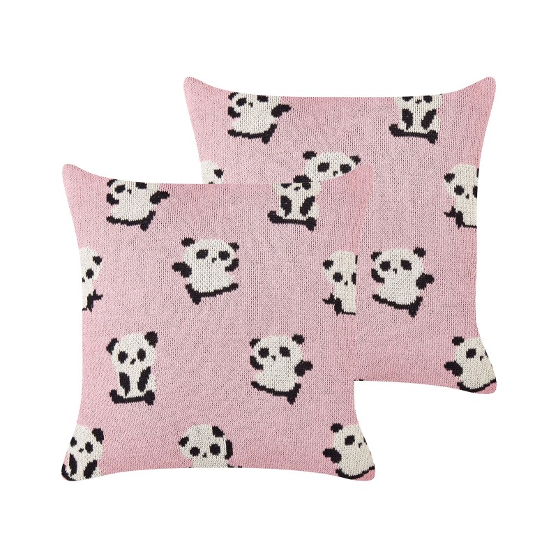 2 poduszki dla dzieci bawełniane w pandy 45 x 45 cm różowe TALOKAN