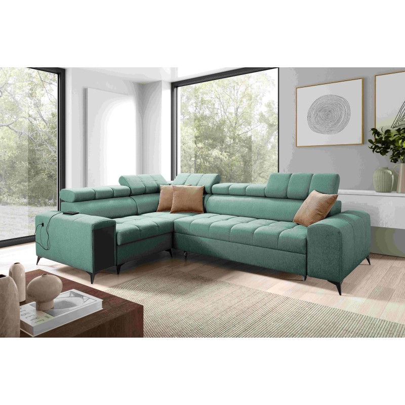 Venna II - Luxury Corner Sofa with Sleeping Function, USB Port and Bar | [Your Company]