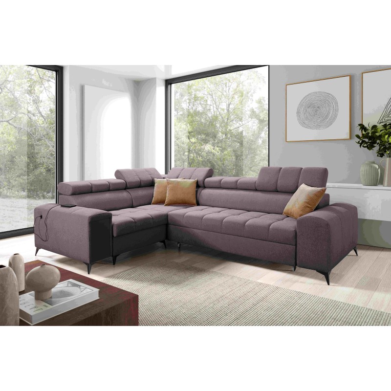 Venna II - Luxury Corner Sofa with Sleeping Function, USB Port and Bar | [Your Company]