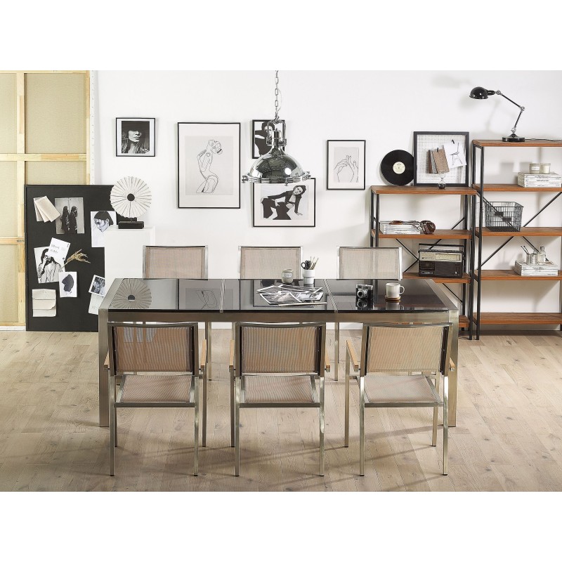 Stół ogrodowy GROSSETO 220 cm 100 cm Polerowany Granit Czarny