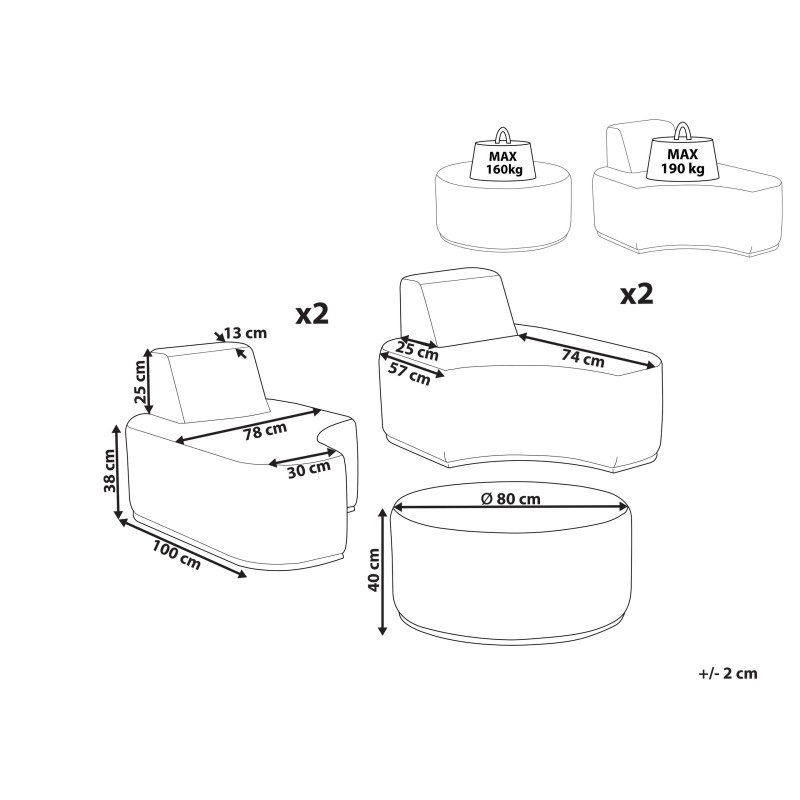 Zestaw ogrodowy ze stolikiem dla 4 osób FABRO Modułowy Jasnoszary