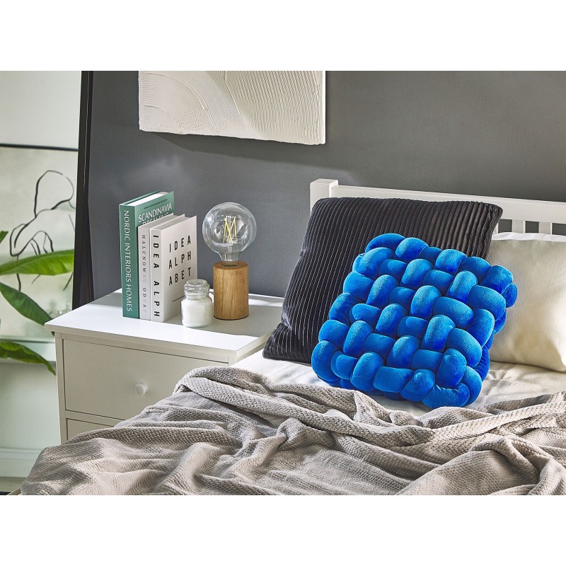 Welurowa poduszka dekoracyjna supeł 30 x 30 cm niebieska SIRALI