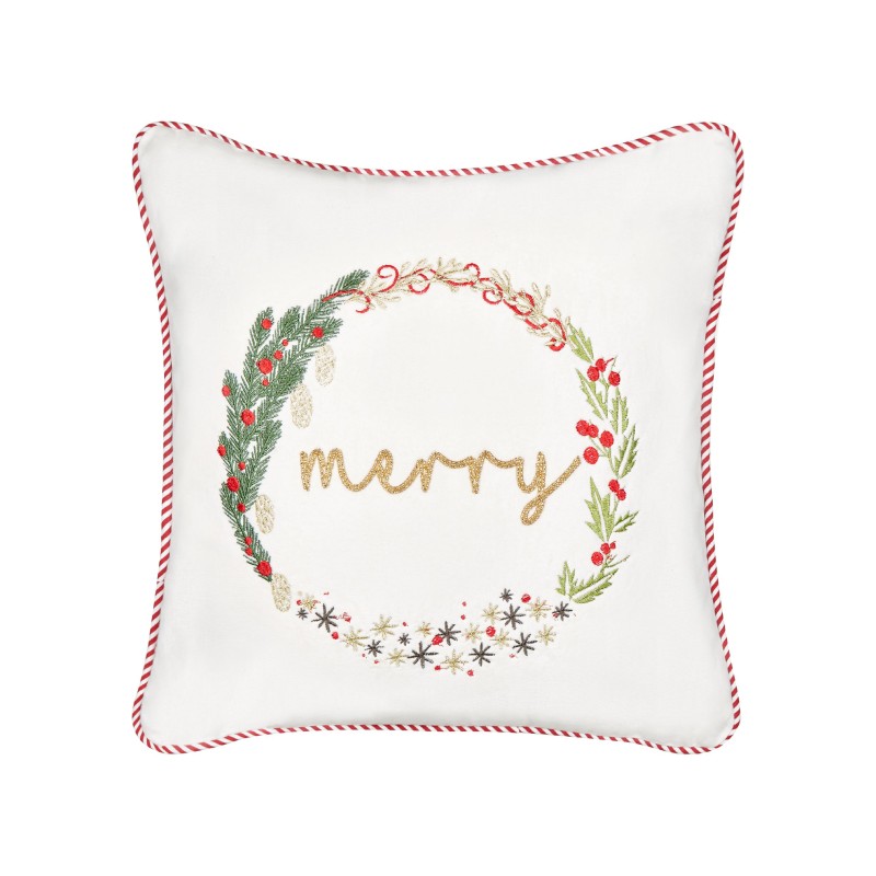 Zestaw 2 poduszek dekoracyjnych EUCHARIS Welur 45 x 45 cm Biały Wzór świąteczny