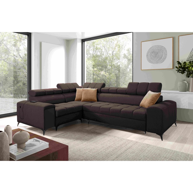 Venna II - Luxury Corner Sofa with Sleeping Function, USB Port and Bar | [Your Company]