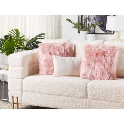 Zestaw 2 poduszek dekoracyjnych LUBHA Sztuczne futro 42 x 42 cm Różowy Jednolity