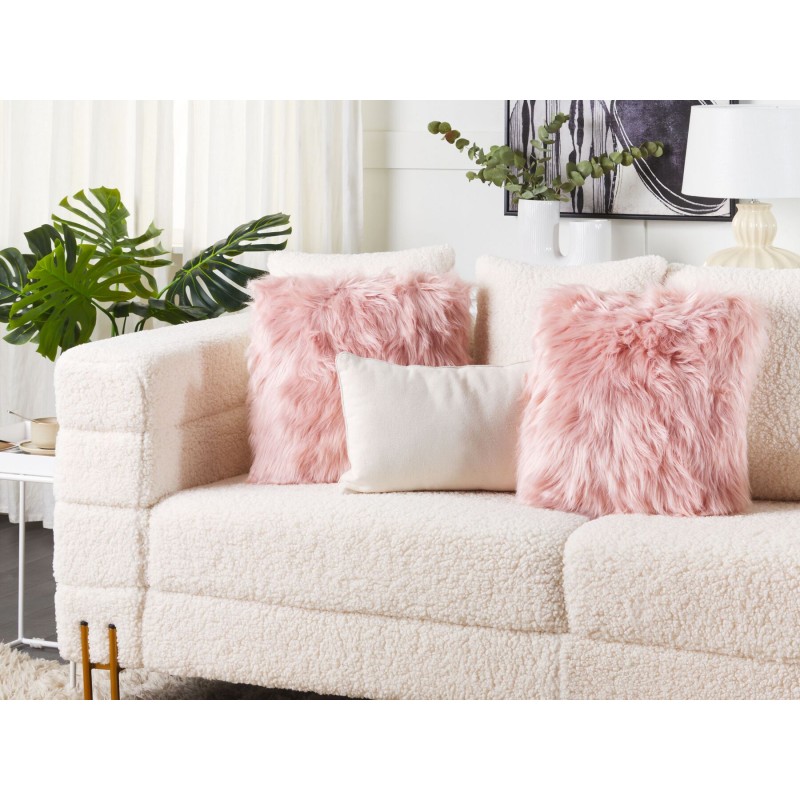 Zestaw 2 poduszek dekoracyjnych LUBHA Sztuczne futro 42 x 42 cm Różowy Jednolity