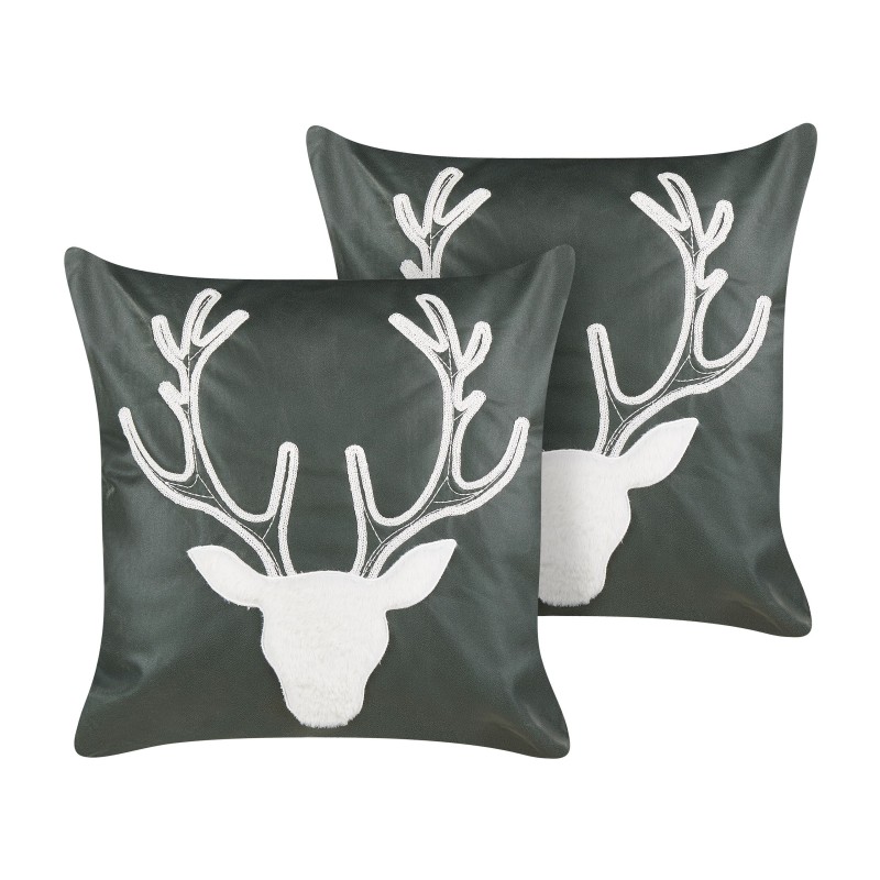 Zestaw 2 poduszek dekoracyjnych BICOCCA Welur 45 x 45 cm Ciemnozielony Wzór świąteczny