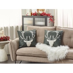 Zestaw 2 poduszek dekoracyjnych BICOCCA Welur 45 x 45 cm Ciemnozielony Wzór świąteczny