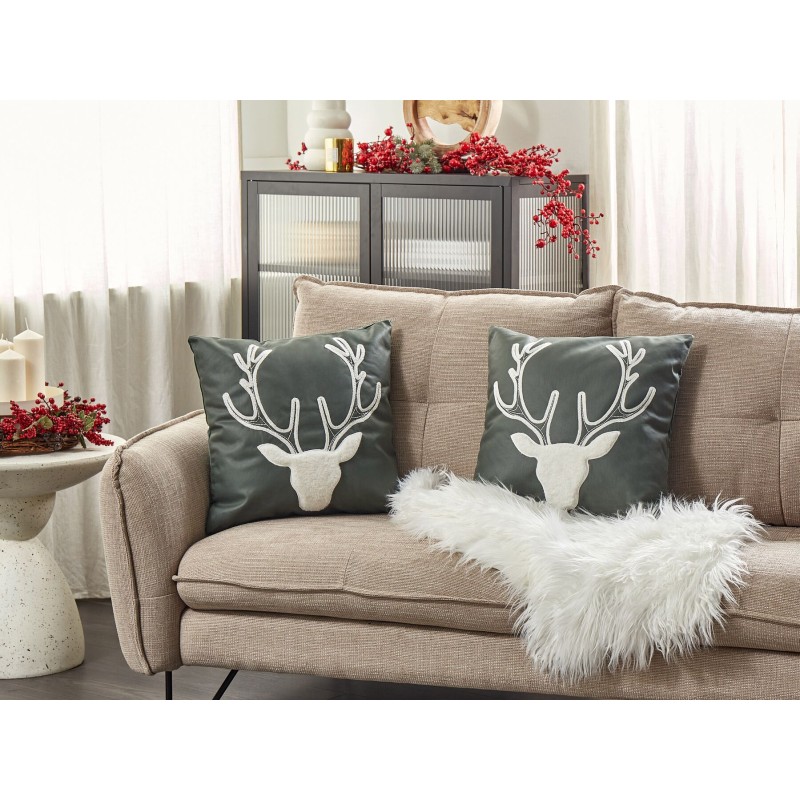 Zestaw 2 poduszek dekoracyjnych BICOCCA Welur 45 x 45 cm Ciemnozielony Wzór świąteczny