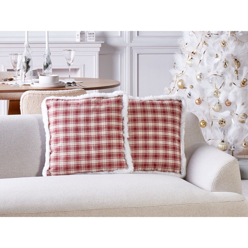 Zestaw 2 poduszek dekoracyjnych BROOKIES 45 x 45 cm Bordowy Wzór świąteczny