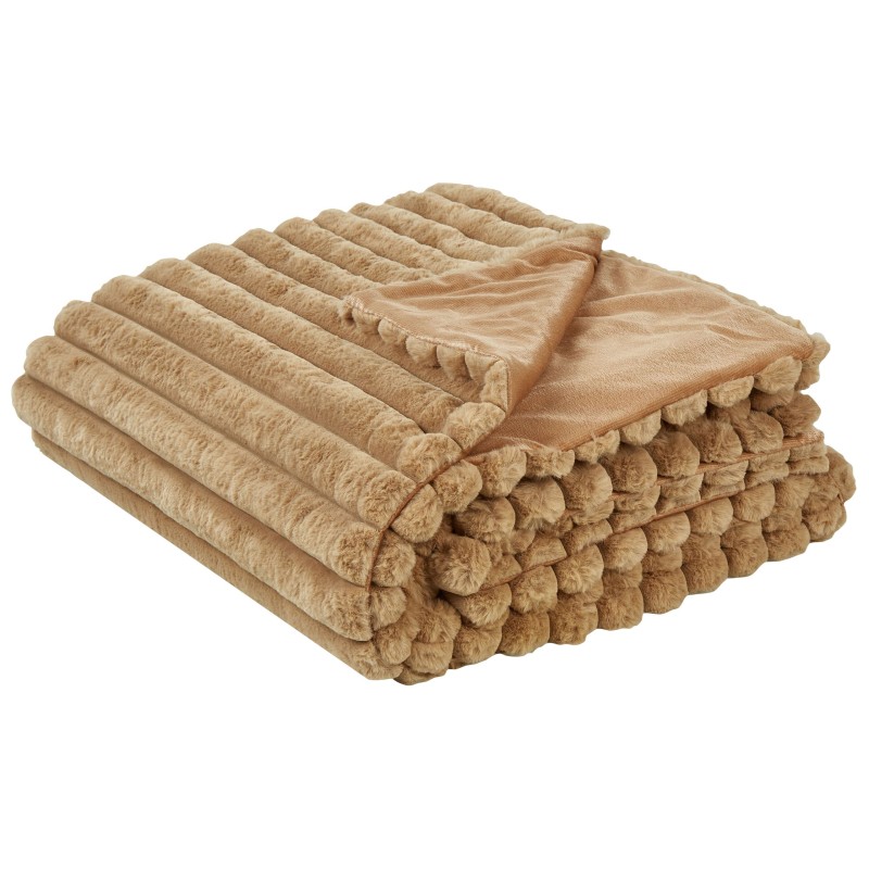 Narzuta na łóżko RAKYA Sztuczne futro 150 x 200 cm Jasnobrązowy