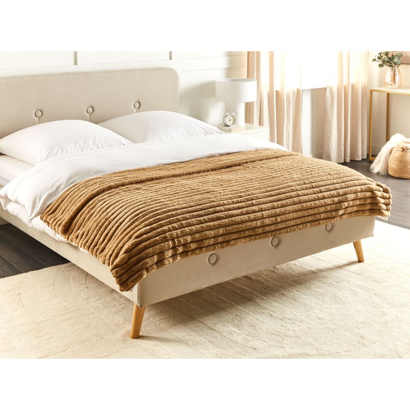 Narzuta na łóżko RAKYA Sztuczne futro 150 x 200 cm Jasnobrązowy