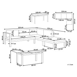 Narożnik ogrodowy ze stolikiem dla 5 osób MESSINA Lewostronny Metal Piaskowy