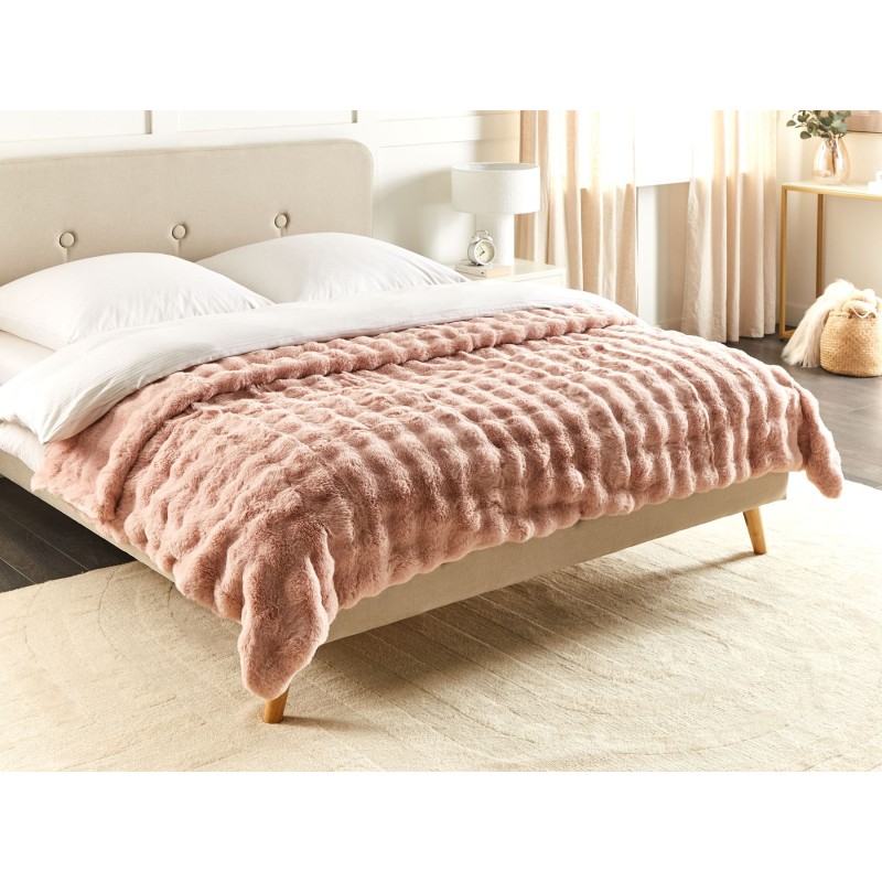 Koc SALKA Sztuczne futro 200 x 220 cm Pastelowy róż