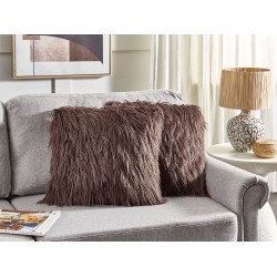 Zestaw 2 poduszek dekoracyjnych COROKIA Sztuczne futro 45 x 45 cm Brązowy Jednolity