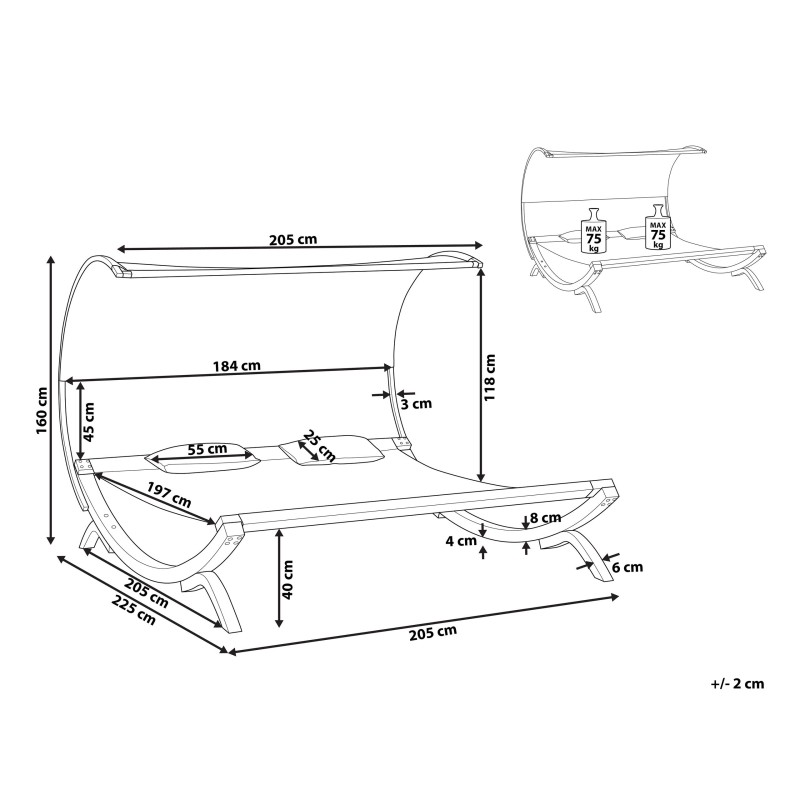 Leżak ogrodowy z poduszką TERAMO Drewno modrzewiowe Złamana biel