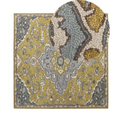 Dywan wełniany 200 x 200 cm żółto-niebieski MUCUR