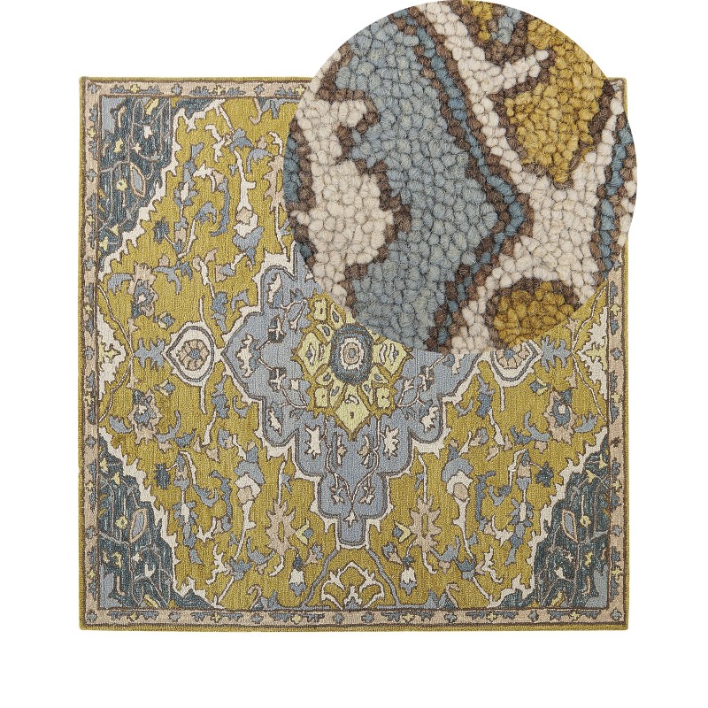 Dywan wełniany 200 x 200 cm żółto-niebieski MUCUR