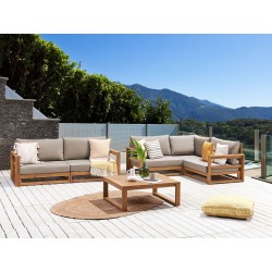 Stolik kawowy ogrodowy TIMOR 90 cm 75 cm Certyfikowane drewno akacjowe Jasnobrązowy