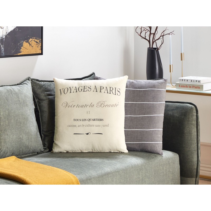 Zestaw 2 poduszek dekoracyjnych MINDALA Len 50 x 50 cm Złamana biel Z napisami