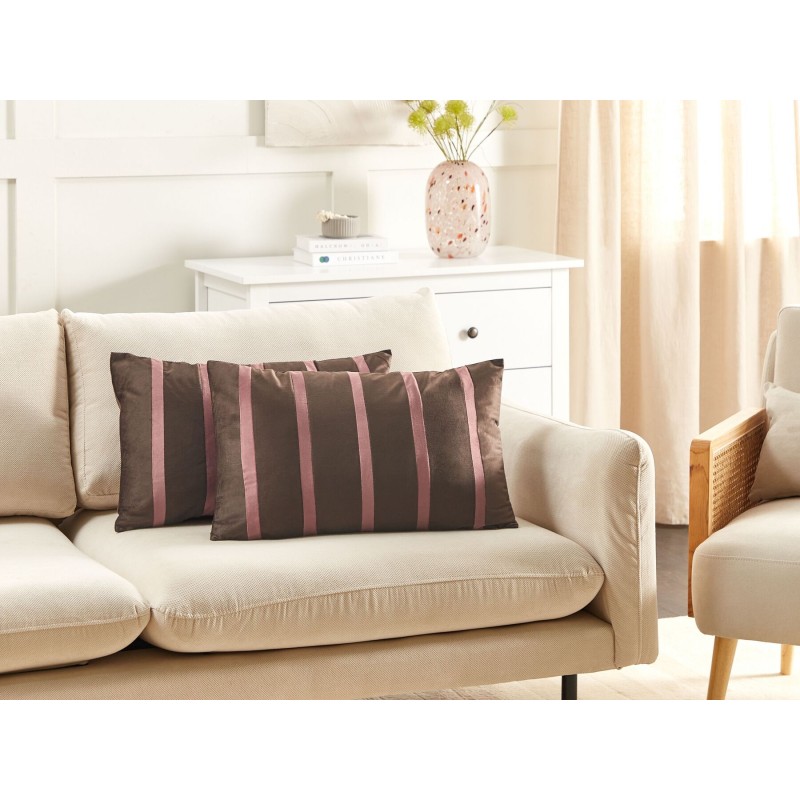 Zestaw 2 poduszek dekoracyjnych CRODYLINE Welur 35 x 60 cm Brązowy W paski