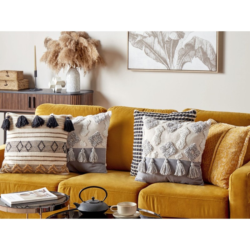 Poduszka dekoracyjna ALOCASIA Bawełna 45 x 45 cm Beżowy Wzór geometryczny