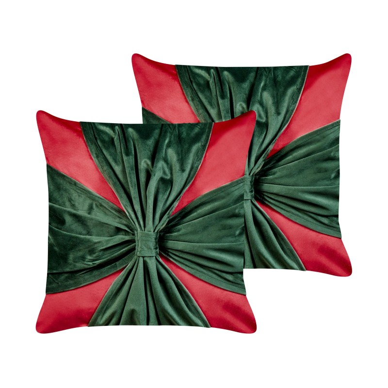 Zestaw 2 poduszek dekoracyjnych MARSHMALLOW Welur 45 x 45 cm Czerwony Wzór świąteczny
