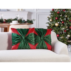 Zestaw 2 poduszek dekoracyjnych MARSHMALLOW Welur 45 x 45 cm Czerwony Wzór świąteczny