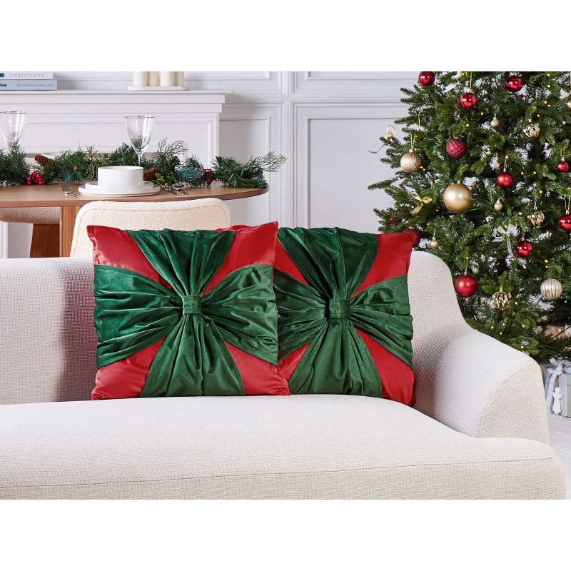 Zestaw 2 poduszek dekoracyjnych MARSHMALLOW Welur 45 x 45 cm Czerwony Wzór świąteczny