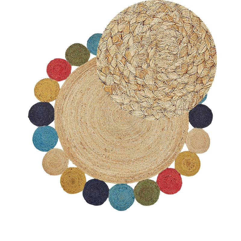 Dywan okrągły z juty ⌀ 140 cm wielokolorowy VOSTAN
