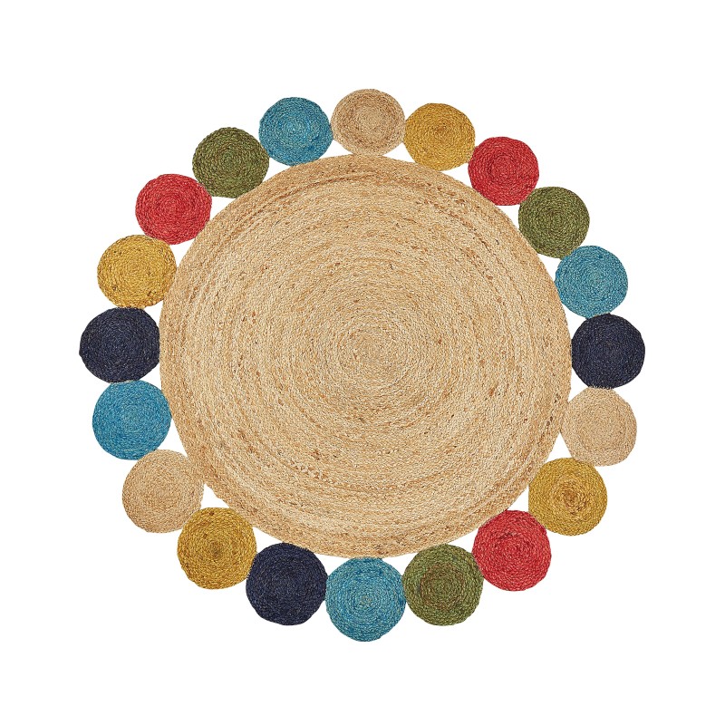 Dywan okrągły z juty ⌀ 140 cm wielokolorowy VOSTAN