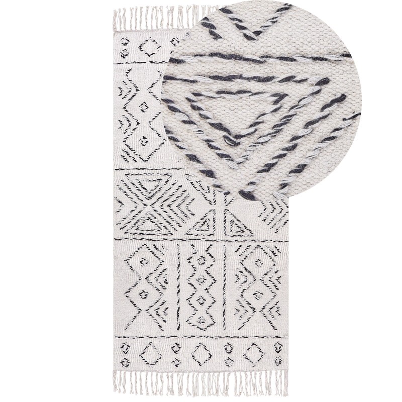 Dywan wełniany 80 x 150 cm biało-czarny ALKENT