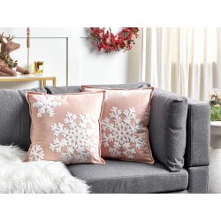 Zestaw 2 poduszek dekoracyjnych MURRAYA Welur 45 x 45 cm Różowy Wzór świąteczny