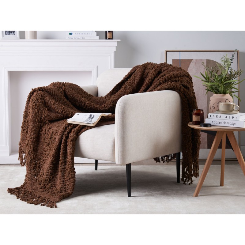 Koc VELLA Bawełna 150 x 200 cm Brązowy